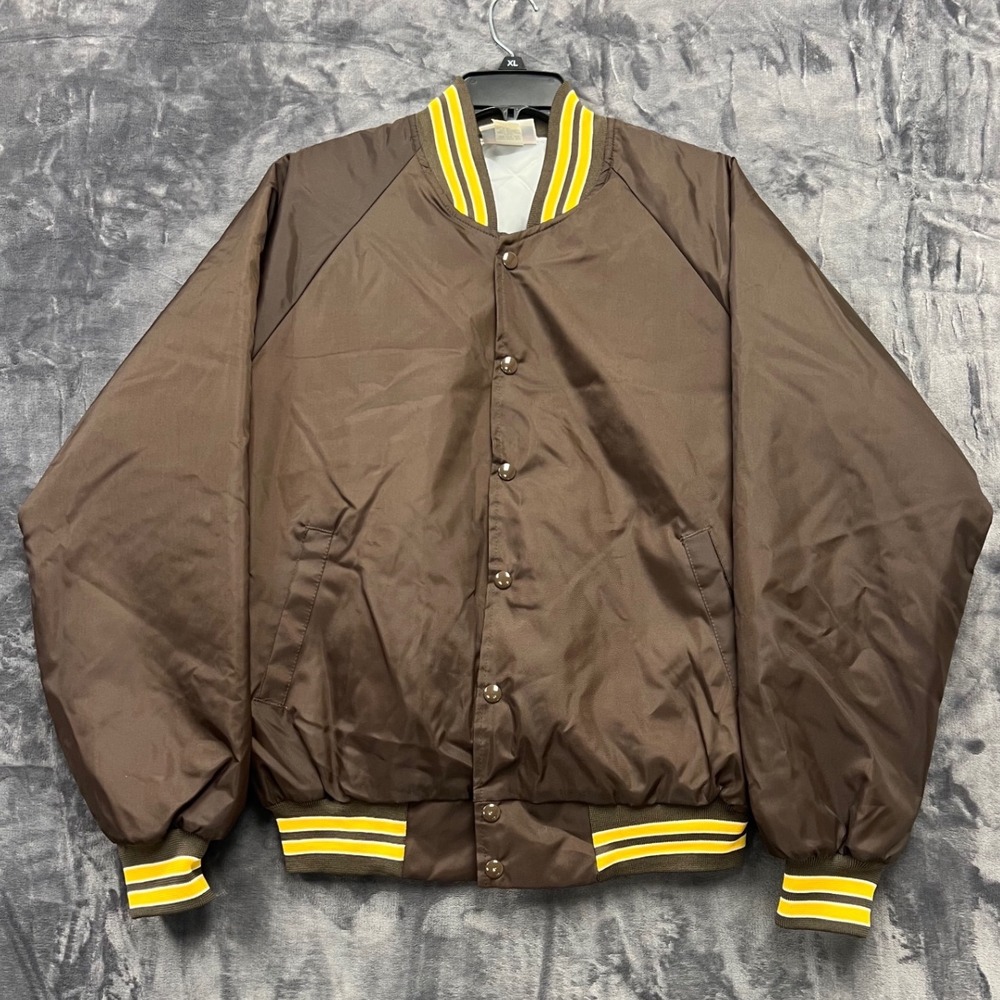 Hartwell Sports Varsity Bomber Jacket Mens Large Brown Yellow FJ-643 USA Vintage
